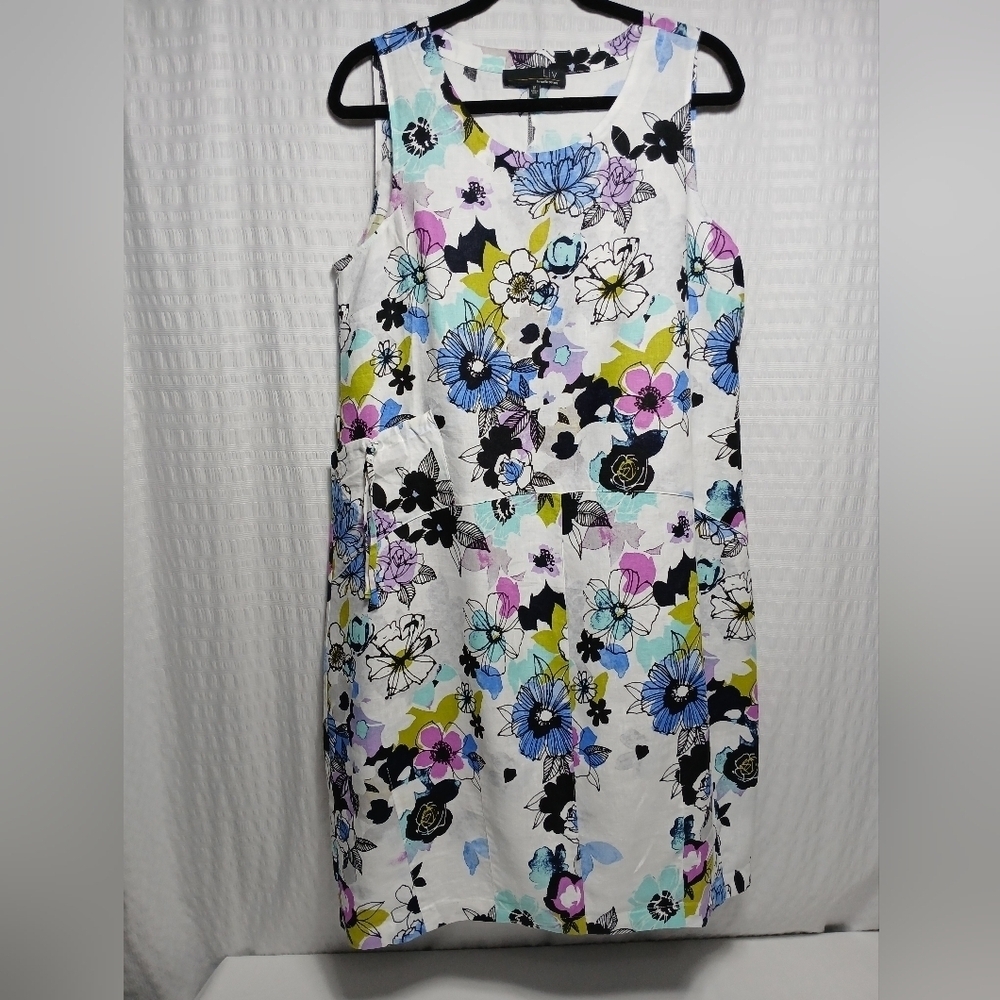 Liv By Habitat Clothing 100% Linen Floral Dress.NWT Size M